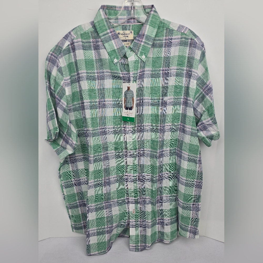 Weatherproof Vintage Men's Linen Woven Short Sleeve Button Down Shirt XL NWT